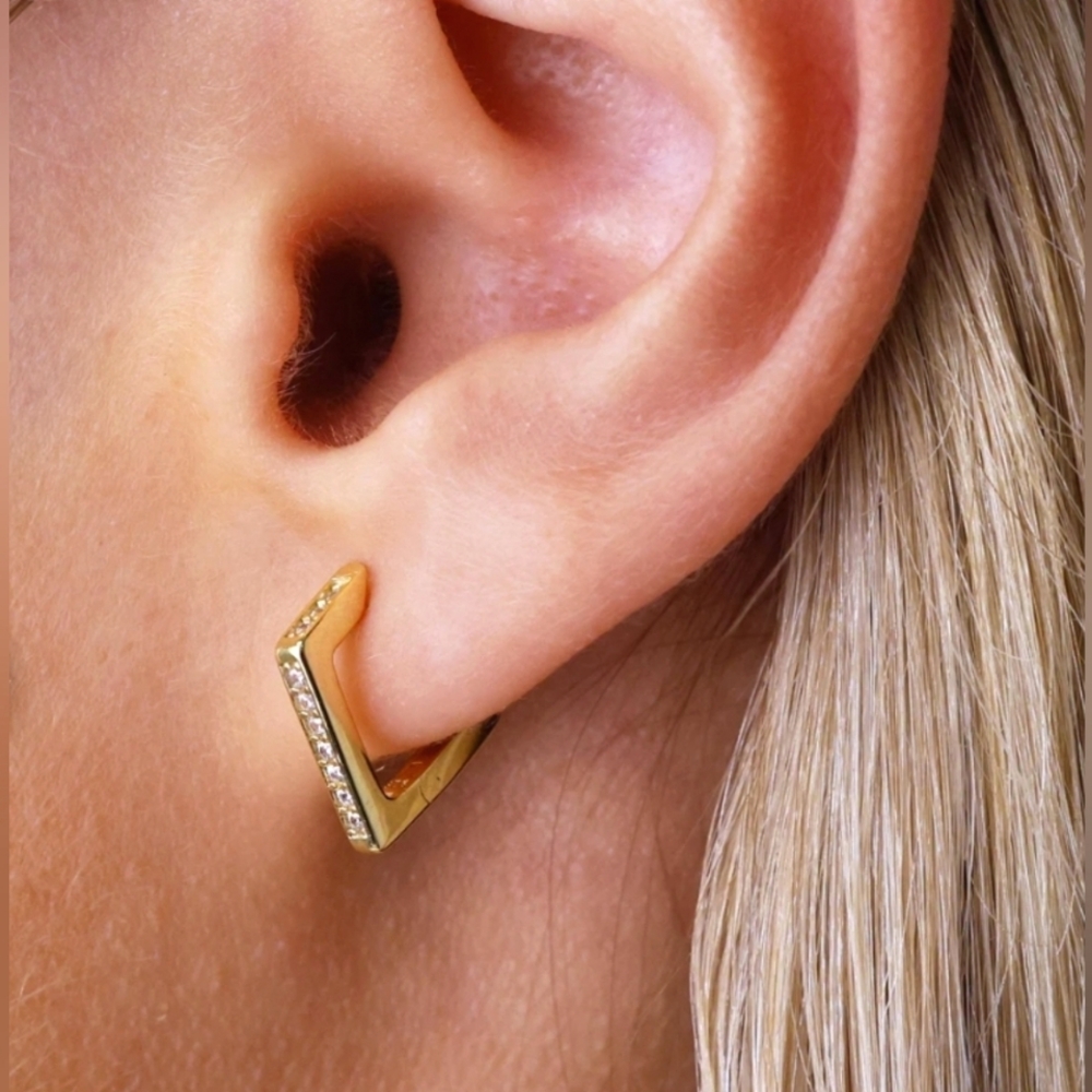geometric v hoop gold sparkly earrings